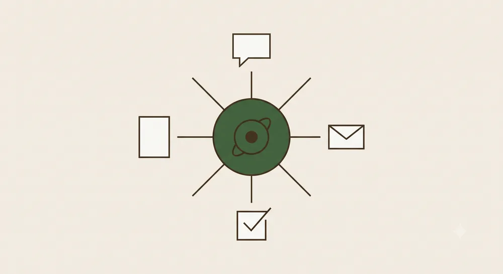 Illustration of an AI agent connected to several business tasks