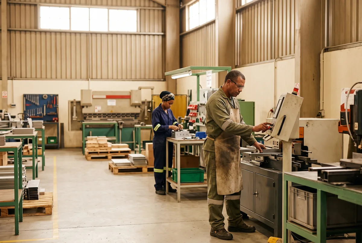 Workers on a South African manufacturing floor